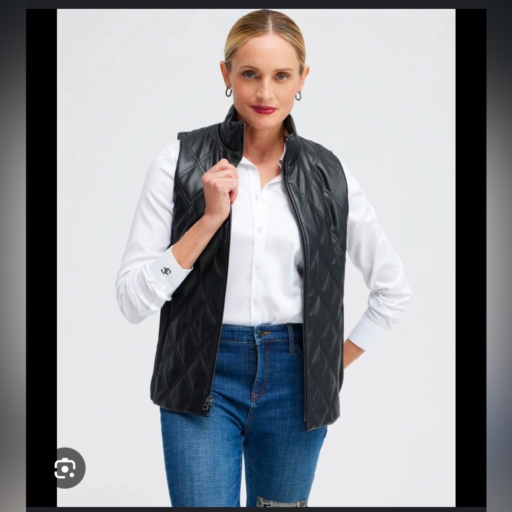 Chico's black quilted faux leather vest- Size‎ 12/14